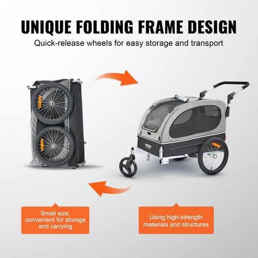 TS810 - 2-in-1 Dog Bike Trailer & Stroller, 88 lbs Capacity, Adjustable Handle
