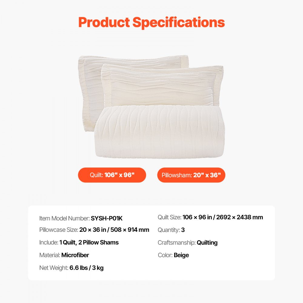 SYSH-P01K - King Quilt Set 106" x 96", Breathable Microfiber with Shams