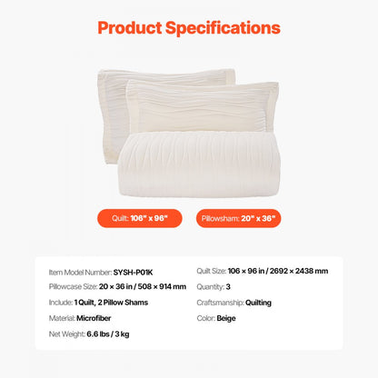 SYSH-P01K - King Quilt Set 106" x 96", Breathable Microfiber with Shams