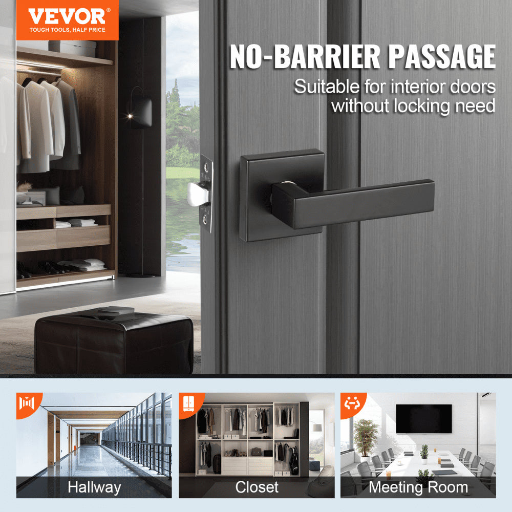 KJ2118-PS-BLK - Matte Black Universal Door Handles 5 Pack with Adjustable Latch