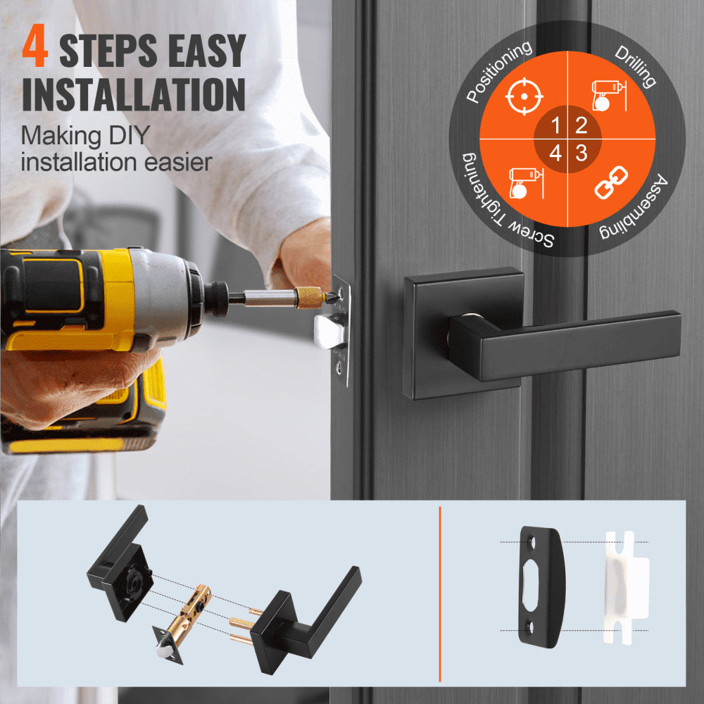 KJ2118-PS-BLK - Matte Black Universal Door Handles 5 Pack with Adjustable Latch