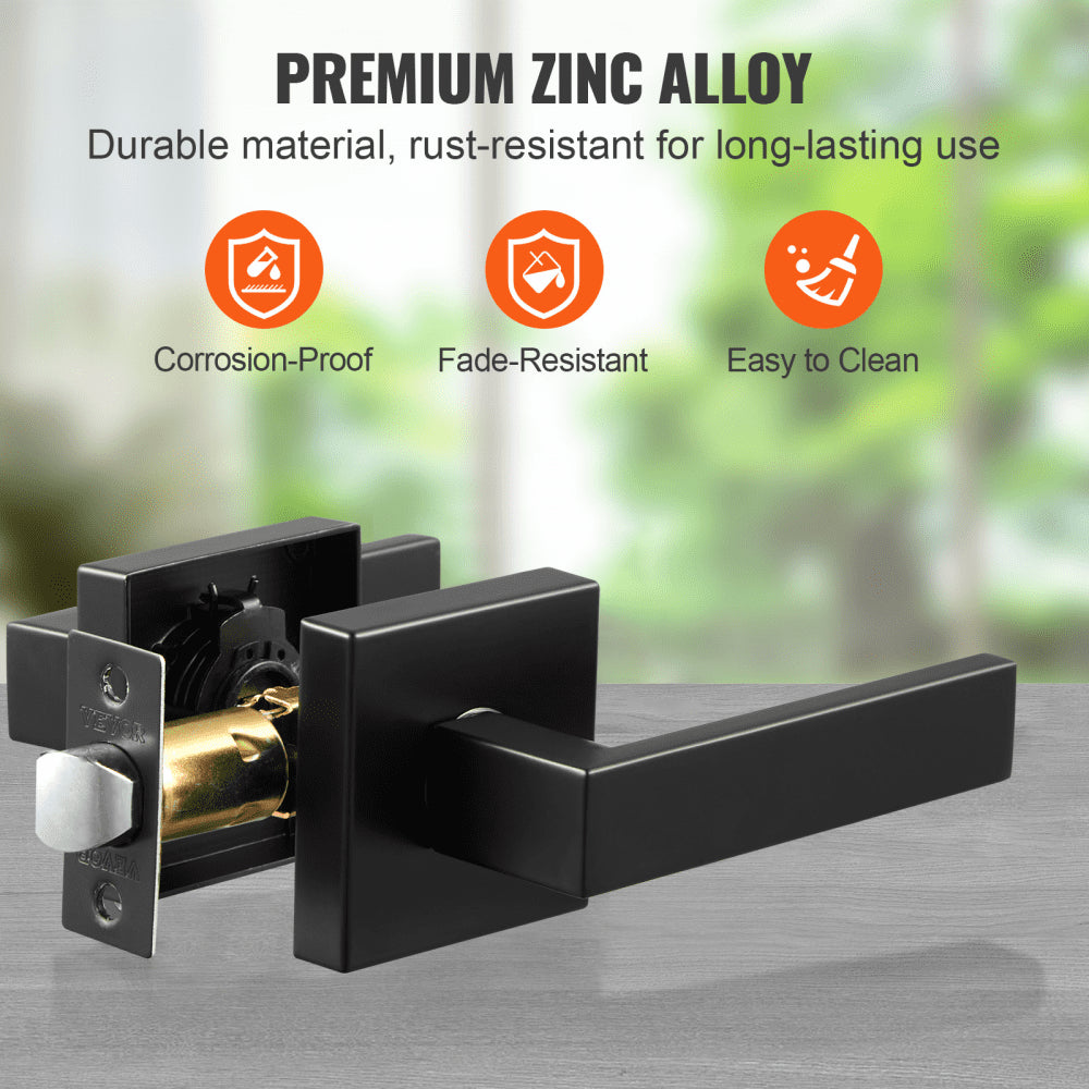 KJ2118-PS-BLK - Matte Black Universal Door Handles 5 Pack with Adjustable Latch
