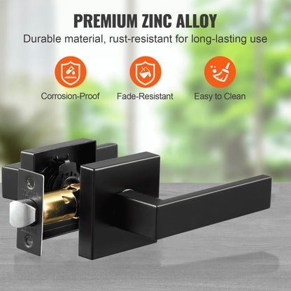 KJ2118-PS-BLK - Matte Black Universal Door Handles 5 Pack with Adjustable Latch