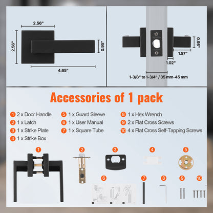 KJ2118-PS-BLK - Matte Black Universal Door Handles 5 Pack with Adjustable Latch