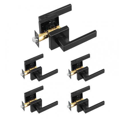 KJ2118-PS-BLK - Matte Black Universal Door Handles 5 Pack with Adjustable Latch