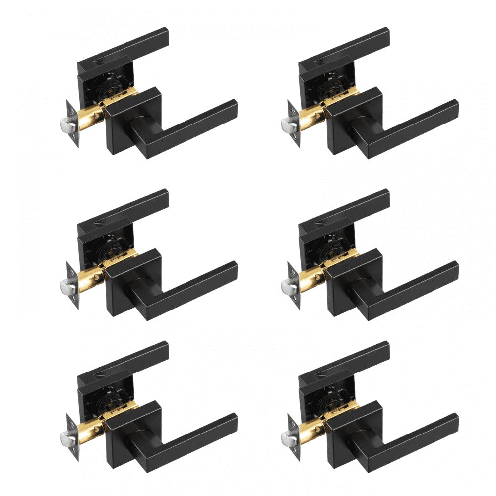 KJ2118-PS-BLK - Set of 6 Matte Black Passage Door Handles with Adjustable Latch