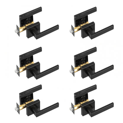 KJ2118-PS-BLK - Set of 6 Matte Black Passage Door Handles with Adjustable Latch