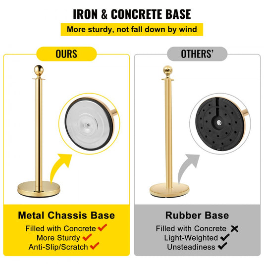 Gold Stanchion 2Pcs - Elegant Stainless Steel Posts with Durable Velvet Ropes