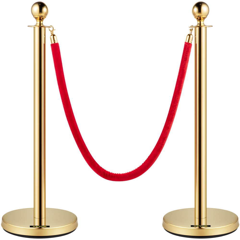 Gold Stanchion 2Pcs - Elegant Stainless Steel Posts with Durable Velvet Ropes