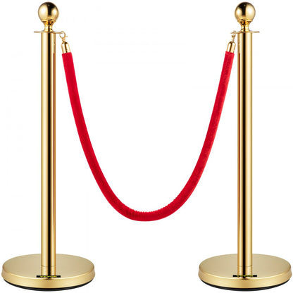 Gold Stanchion 2Pcs - Elegant Stainless Steel Posts with Durable Velvet Ropes