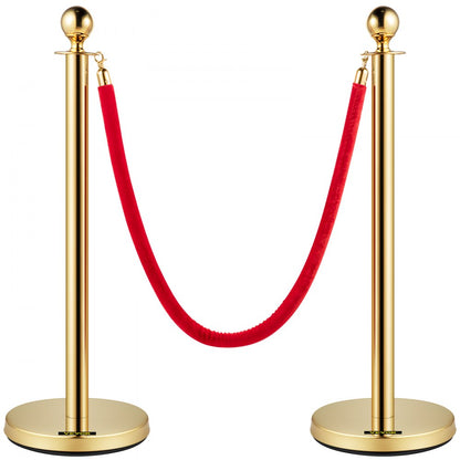 Gold Stanchion 2Pcs - Elegant Stainless Steel Posts with Durable Velvet Ropes