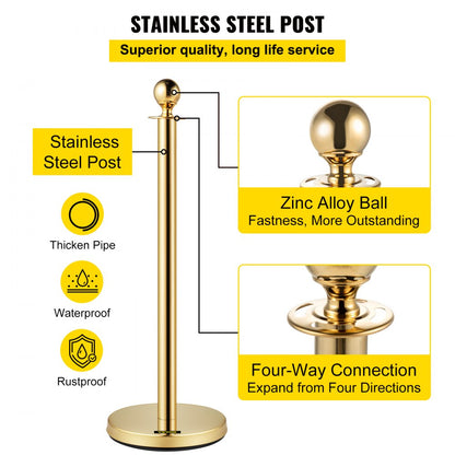 Gold Stanchion 4Pcs - Elegant Velvet Rope Posts for Crowd Control Events