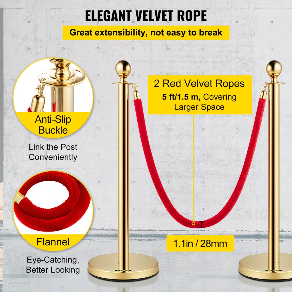 Gold Stanchion 4Pcs - Elegant Velvet Rope Posts for Crowd Control Events