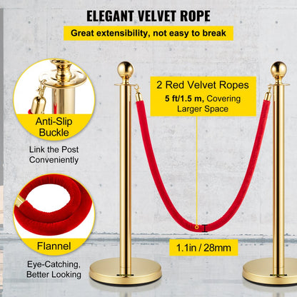 Gold Stanchion 4Pcs - Elegant Velvet Rope Posts for Crowd Control Events