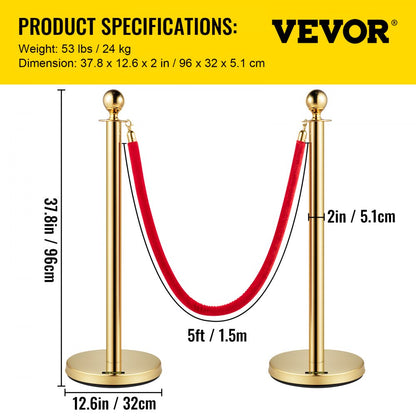 Gold Stanchion 4Pcs - Elegant Velvet Rope Posts for Crowd Control Events