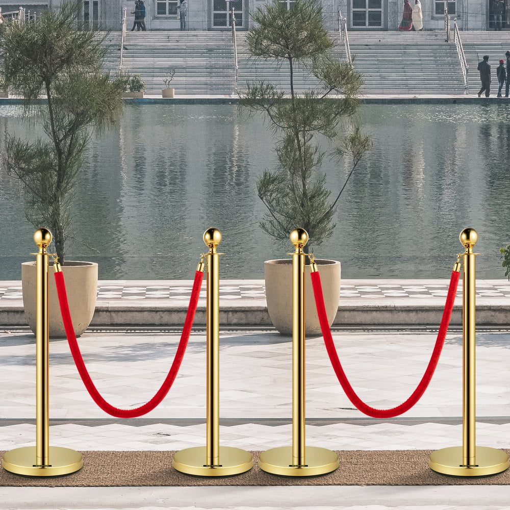 Gold Stanchion 4Pcs - Elegant Velvet Rope Posts for Crowd Control Events
