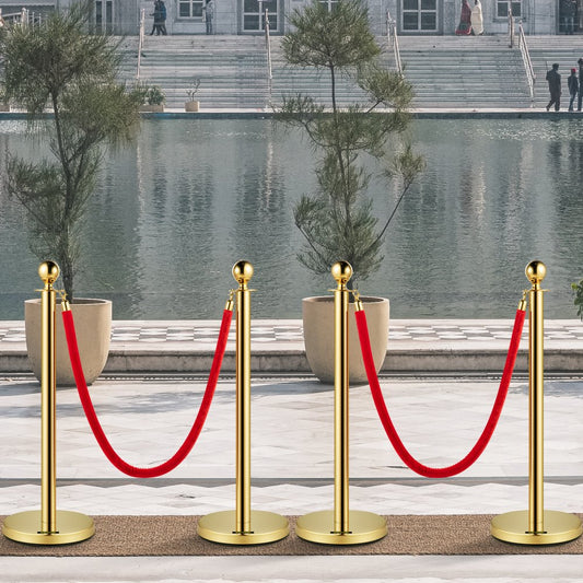 Gold Stanchion 4Pcs - Elegant Velvet Rope Posts for Crowd Control Events