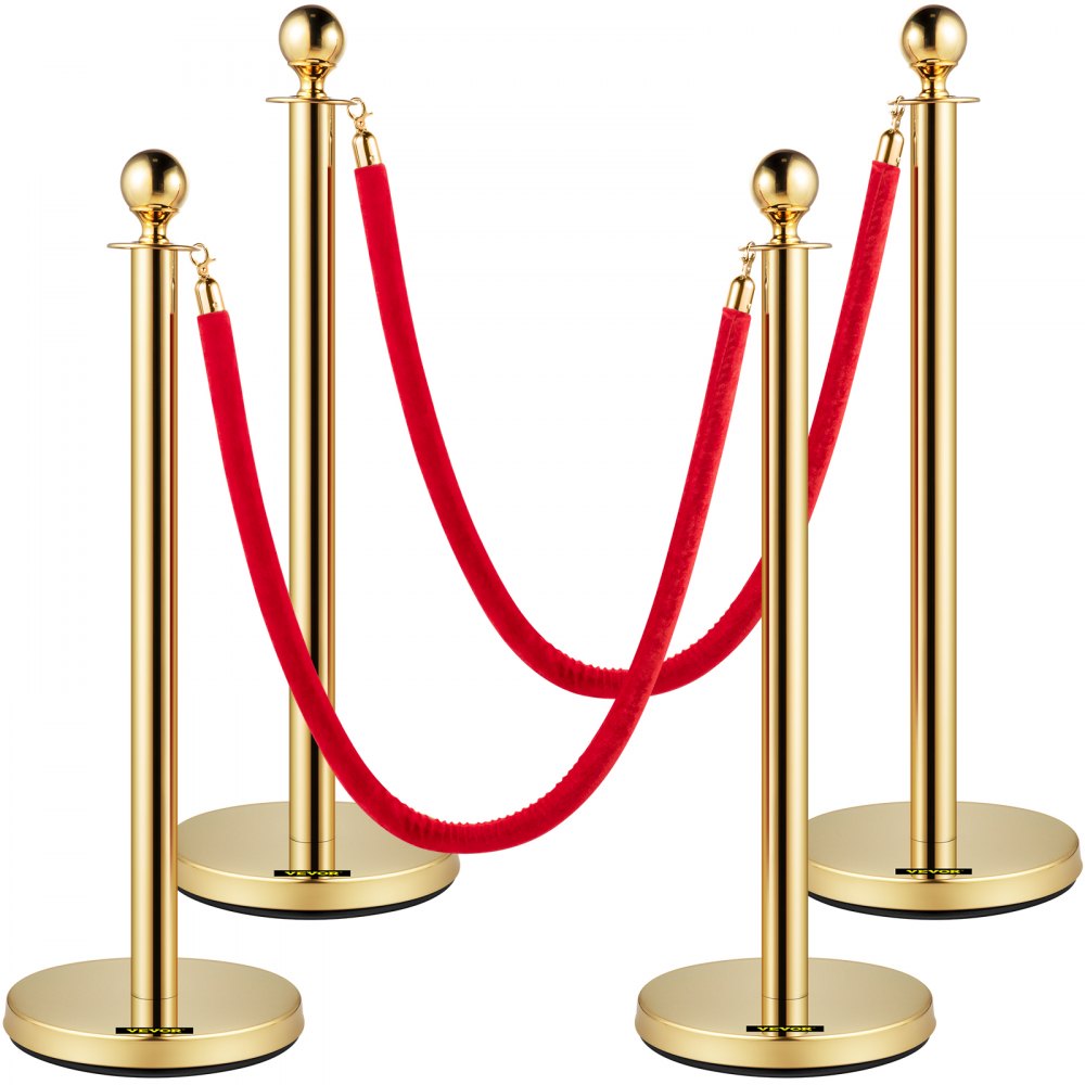 Gold Stanchion 4Pcs - Elegant Velvet Rope Posts for Crowd Control Events