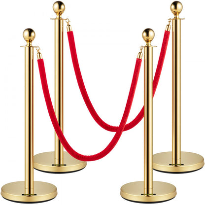 Gold Stanchion 4Pcs - Elegant Velvet Rope Posts for Crowd Control Events