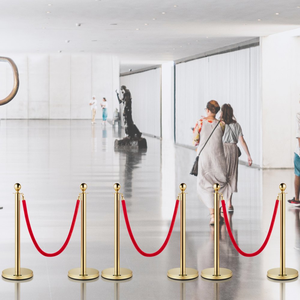 Gold Stanchion 6Pcs - Elegant 5ft Velvet Rope & Steel Posts for Events