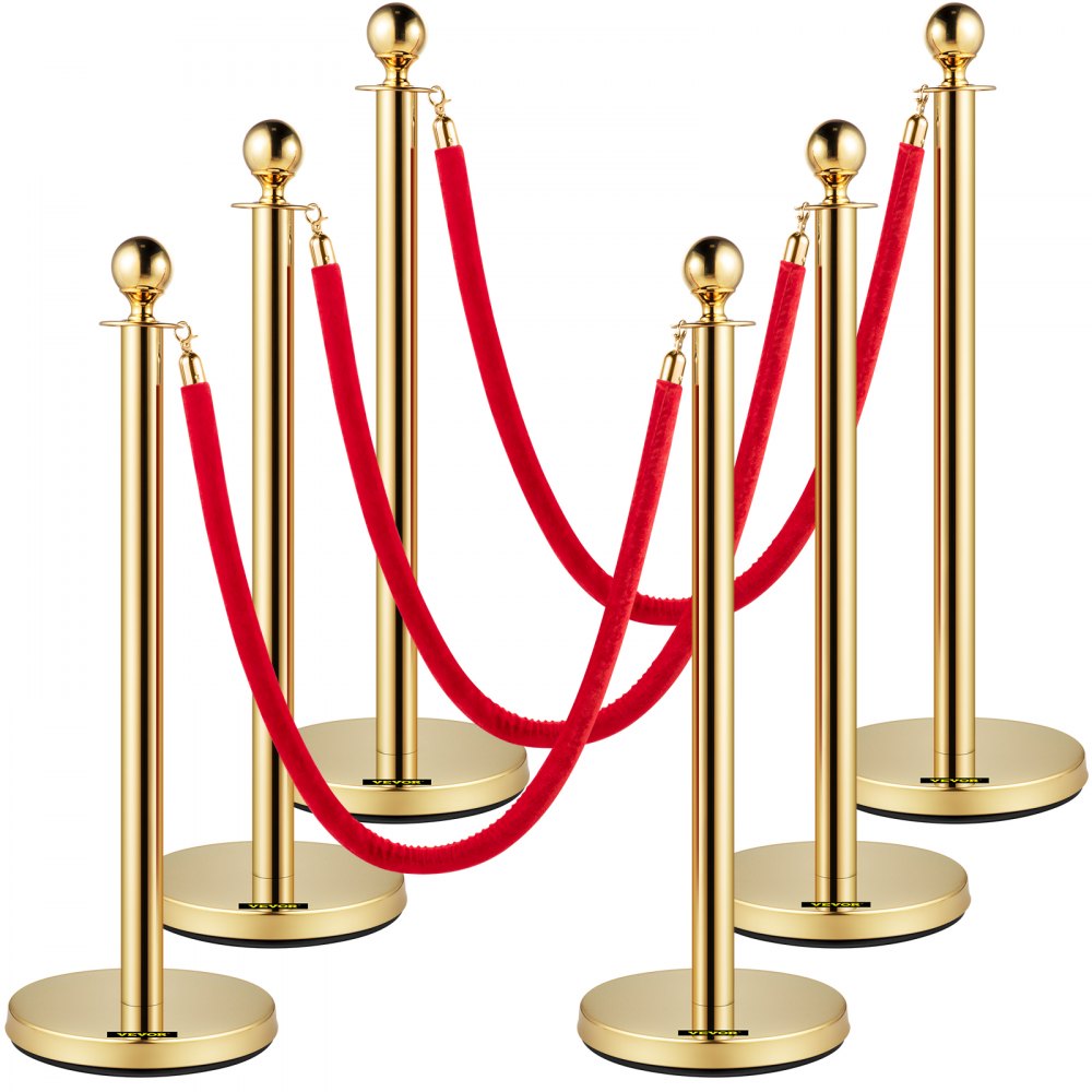 Gold Stanchion 6Pcs - Elegant 5ft Velvet Rope & Steel Posts for Events