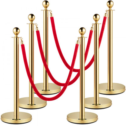 Gold Stanchion 6Pcs - Elegant 5ft Velvet Rope & Steel Posts for Events