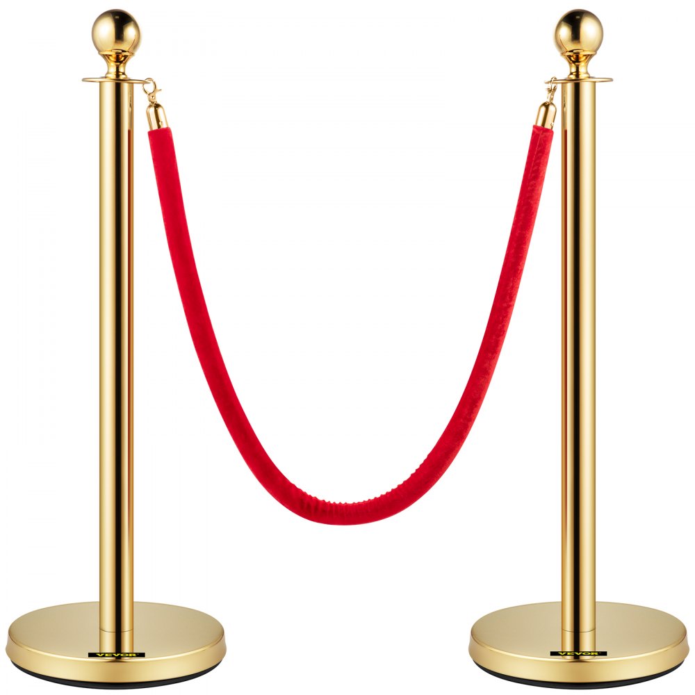 Gold Stanchion 6Pcs - Elegant 5ft Velvet Rope & Steel Posts for Events