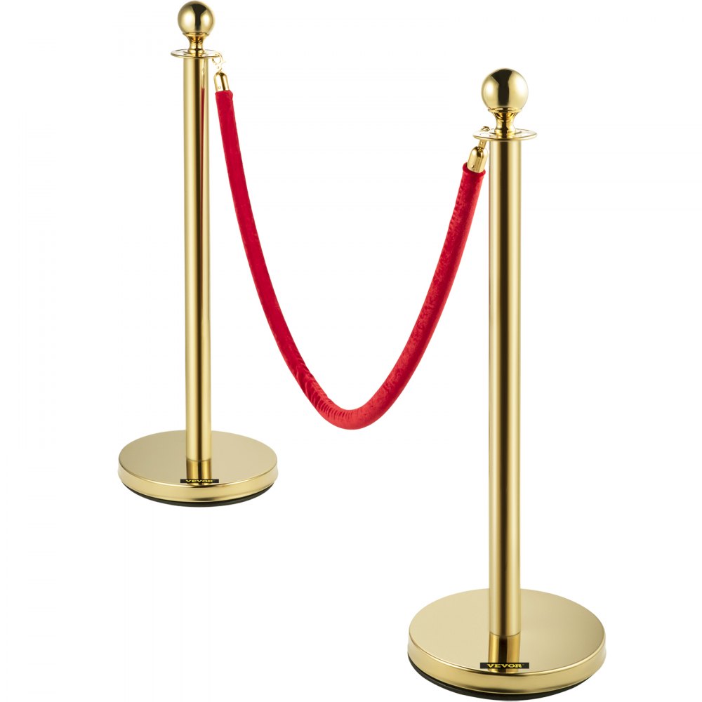Gold Stanchion 6Pcs - Elegant 5ft Velvet Rope & Steel Posts for Events