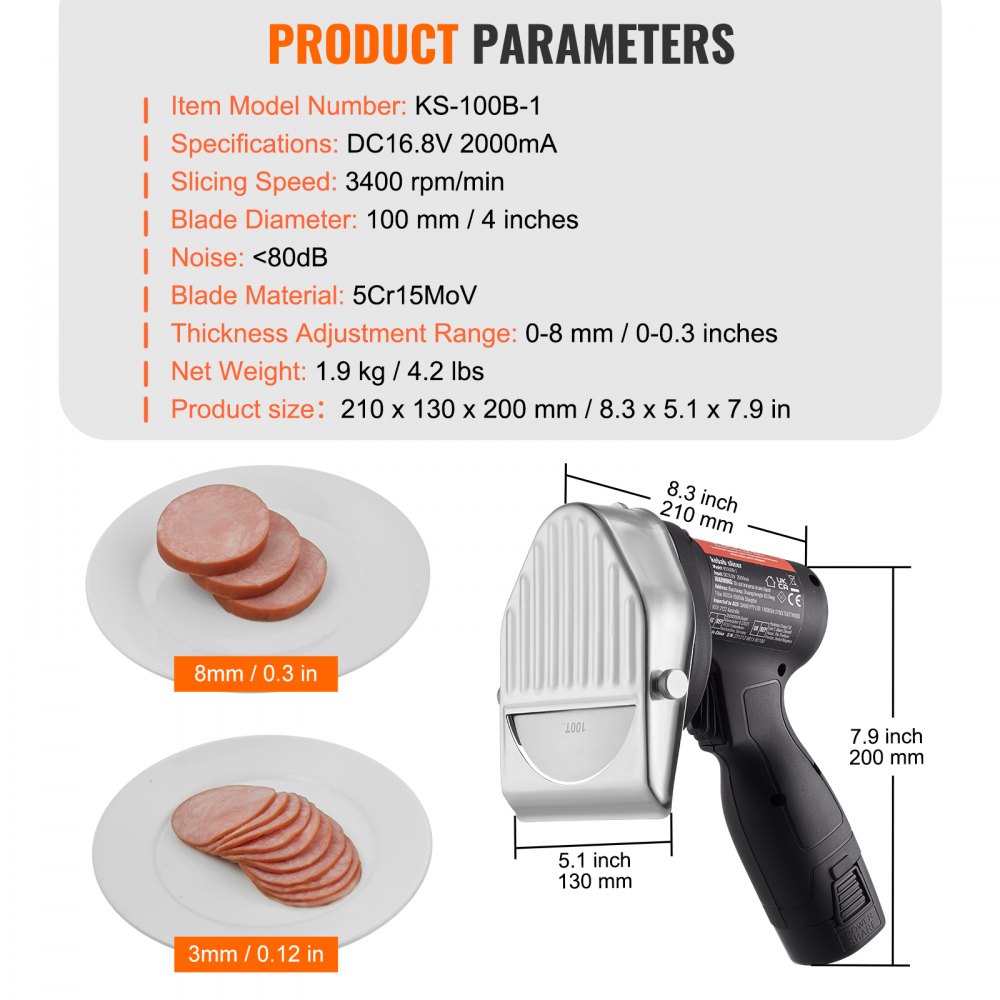 KS-100B-1 - Cordless Electric Shawarma Knife with Adjustable Thickness