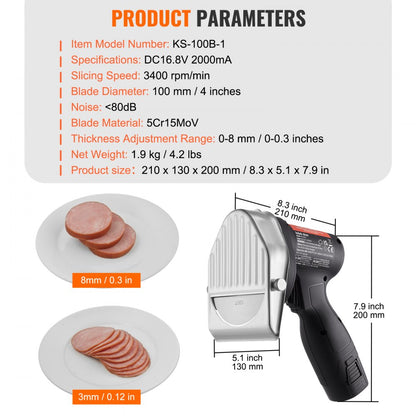 KS-100B-1 - Cordless Electric Shawarma Knife with Adjustable Thickness