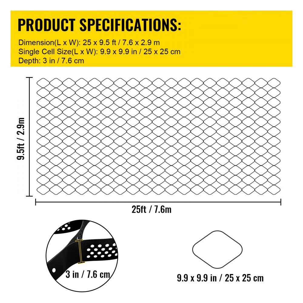 VV-TGGS25X9FT3INBDD - 25x9.5ft Heavy-Duty Geo Grid for Driveway Stabilization
