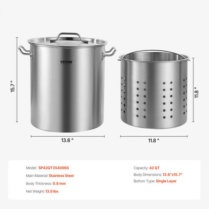 SP42QT354006S - 42QT Stainless Steel Stockpot with Strainer & Induction Base