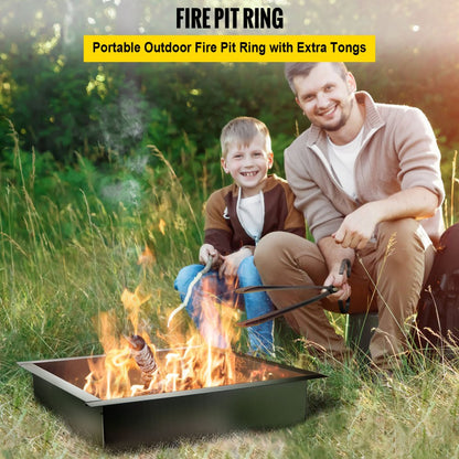 VV-FPR-FX-36 - 36-Inch Steel Fire Pit Ring with Tongs and Easy Assembly