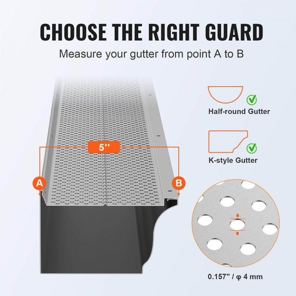 5in-208 - VEVOR 5" Aluminum Leaf Guard for Gutter Protection
