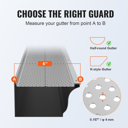 6in-104 - Aluminum Gutter Guard, 6" Width, DIY Leaf Filter System