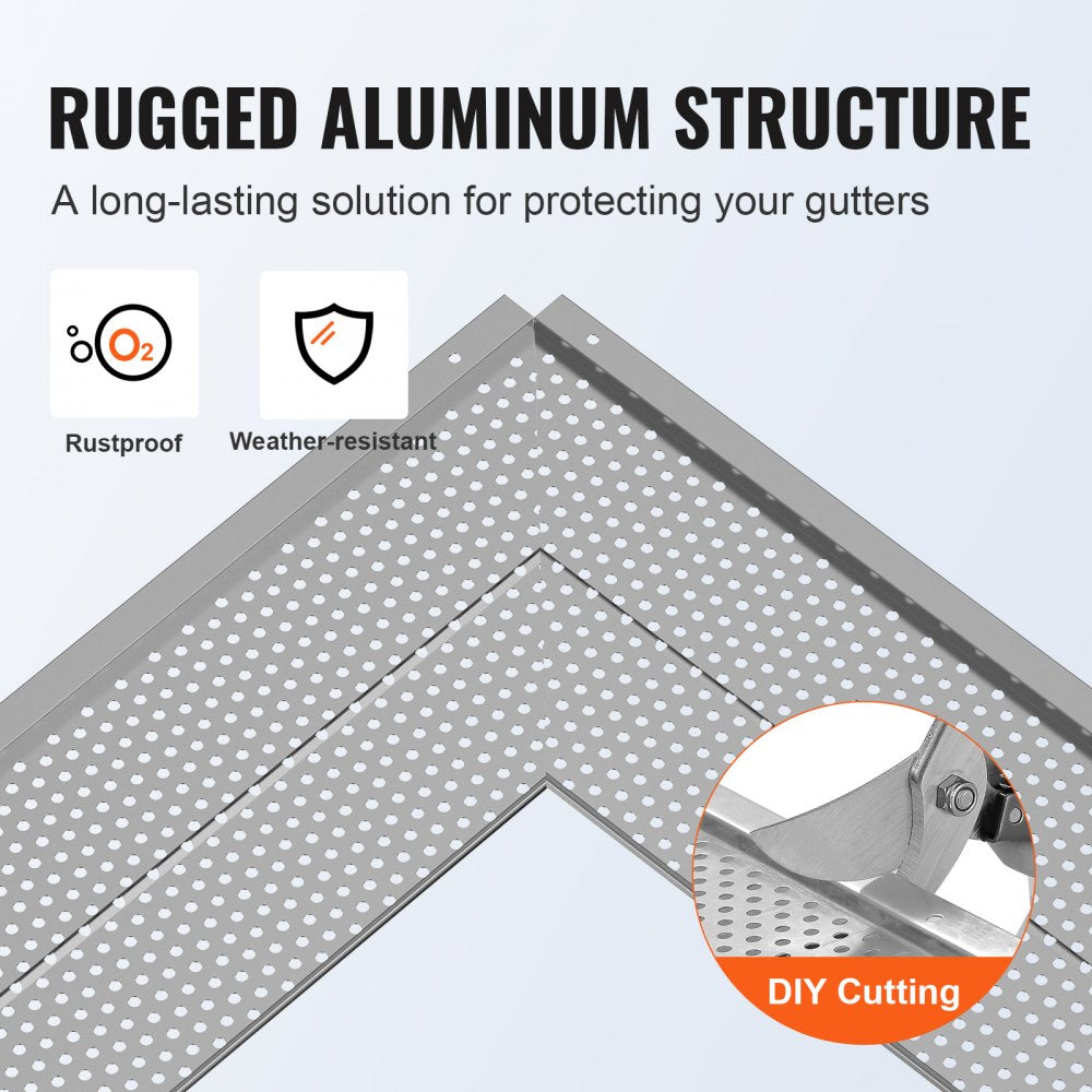 6in-104 - Aluminum Gutter Guard, 6" Width, DIY Leaf Filter System