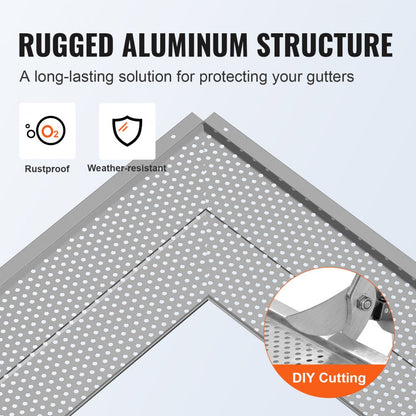 6in-104 - Aluminum Gutter Guard, 6" Width, DIY Leaf Filter System