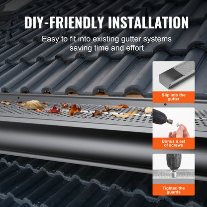 6in-104 - Aluminum Gutter Guard, 6" Width, DIY Leaf Filter System