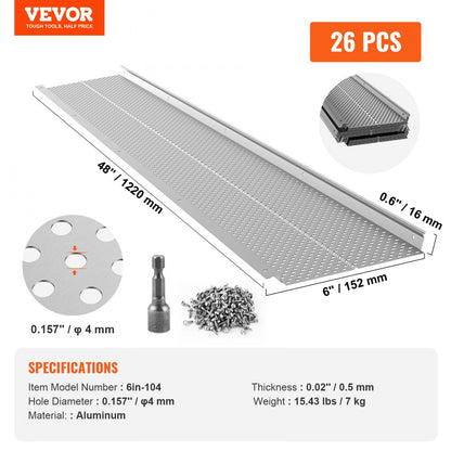 6in-104 - Aluminum Gutter Guard, 6" Width, DIY Leaf Filter System