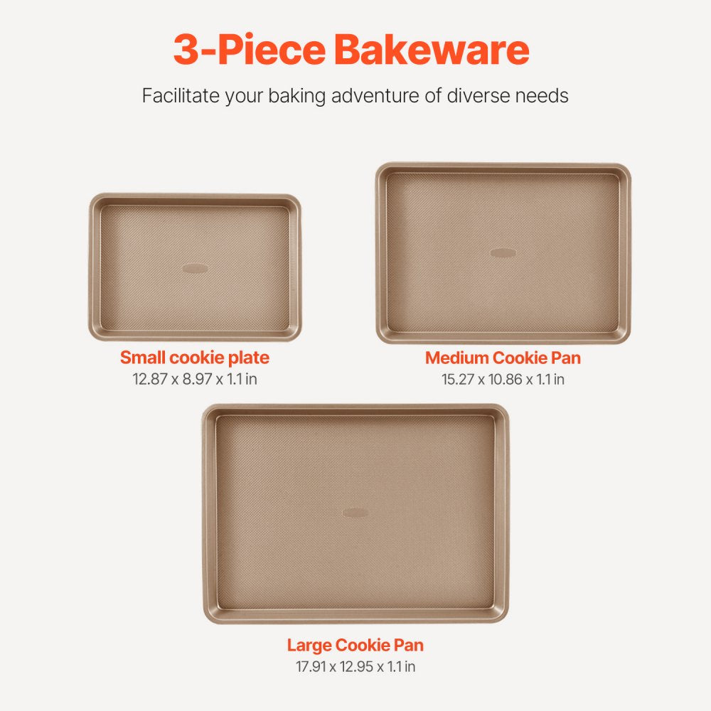 Q8112 - 3 Square Pans Carbon Steel Bakeware Set, Non-Stick Finish