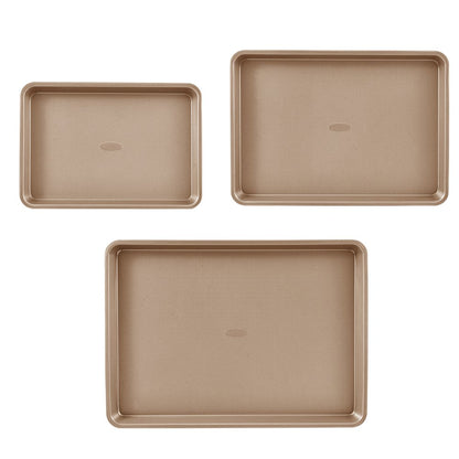 Q8112 - 3 Square Pans Carbon Steel Bakeware Set, Non-Stick Finish