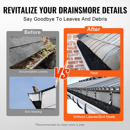 0809-20 - VEVOR 60ft Gutter Brush, 4.3in Diameter Leaf & Bird Guard