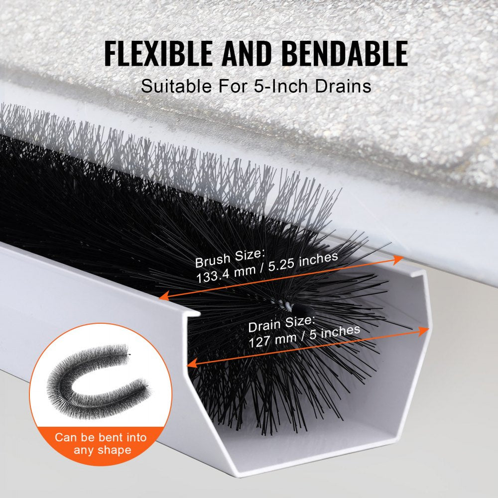 0810-20 - VEVOR 60ft Gutter Brush, 5.25" Diameter Leaf and Bird Guard