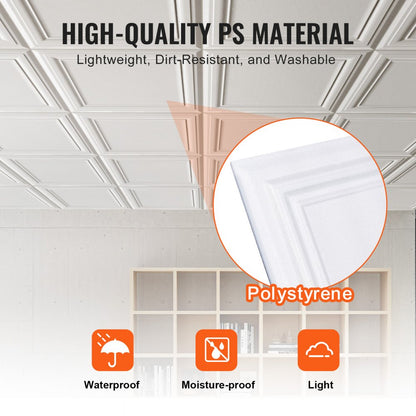 JQ-01 - Waterproof 20x20in Ceiling Tiles, Easy DIY Installation, Paintable Finish
