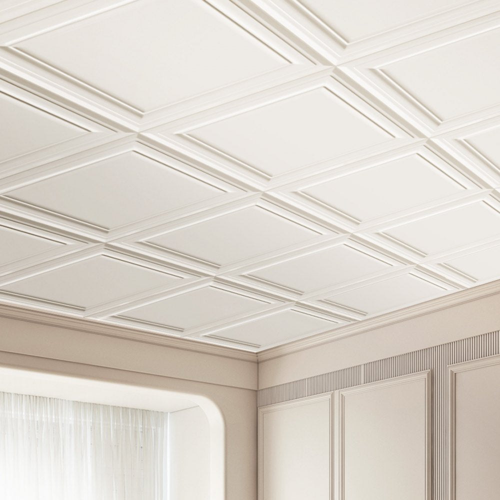 JQ-01 - Waterproof 20x20in Ceiling Tiles, Easy DIY Installation, Paintable Finish