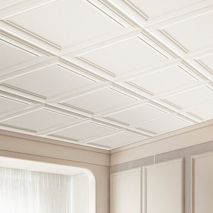 JQ-01 - Waterproof 20x20in Ceiling Tiles, Easy DIY Installation, Paintable Finish