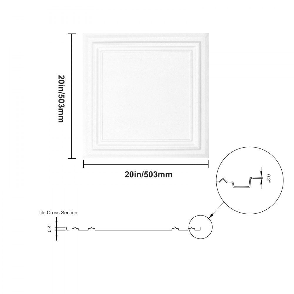 JQ-01 - Waterproof 20x20in Ceiling Tiles, Easy DIY Installation, Paintable Finish