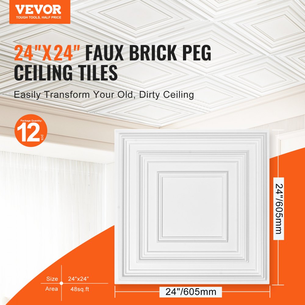 DH-01 - Waterproof 24x24 PVC Ceiling Tiles, Easy Install & Paintable Design