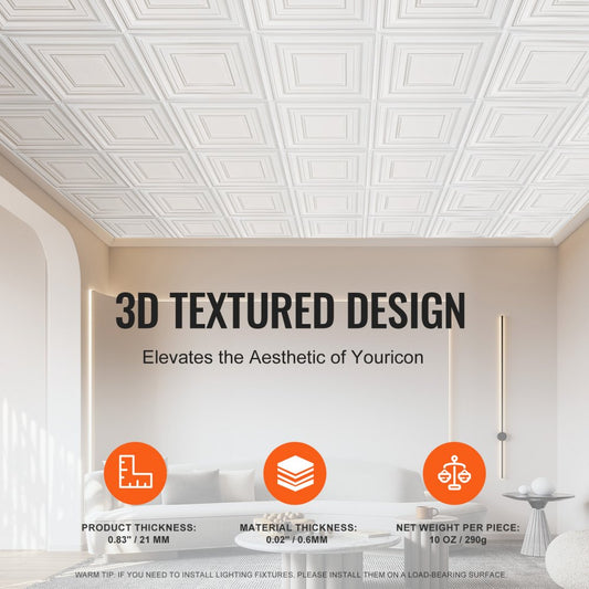 DH-01 - Waterproof 24x24 PVC Ceiling Tiles, Easy Install & Paintable Design