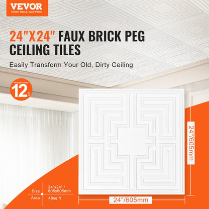 DH-03 - Waterproof White Ceiling Tiles, 24 x 24 in, Easy Install & Customizable
